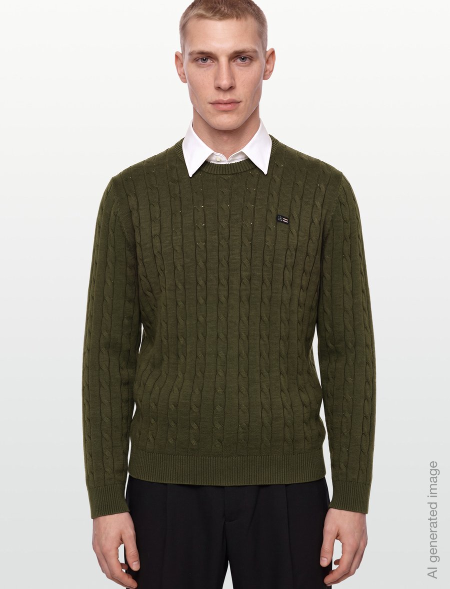 Lexington Clothing - Cotton Cable Knitted Sweater - rundhals - green melange - 3