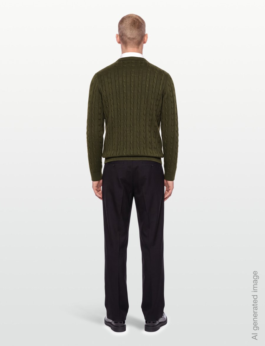 Lexington Clothing - Cotton Cable Knitted Sweater - rundhals - green melange - 4