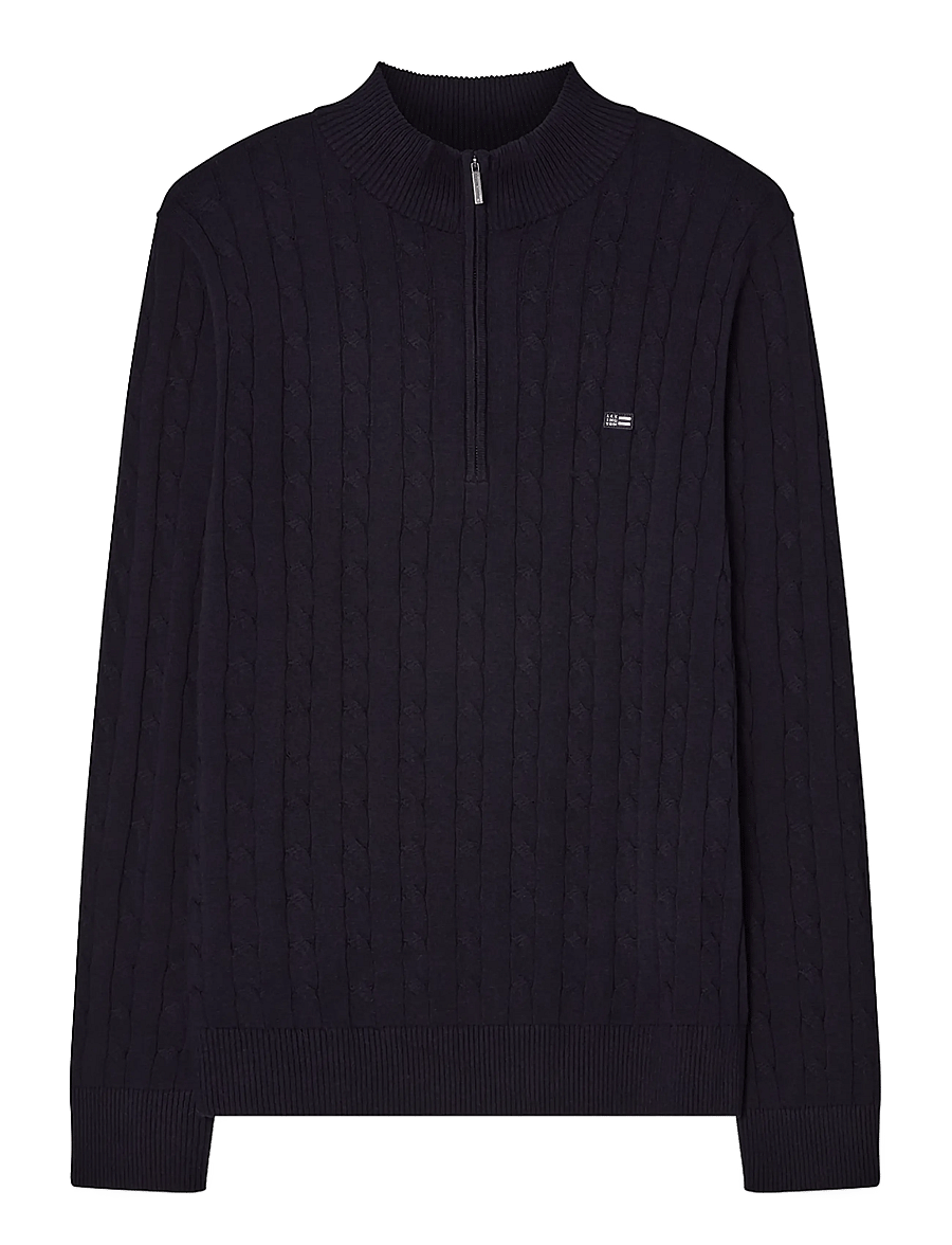 Lexington Clothing - Cotton Cable Knitted Half-Zip Sweater - half zip-tröjor - dark blue - 0