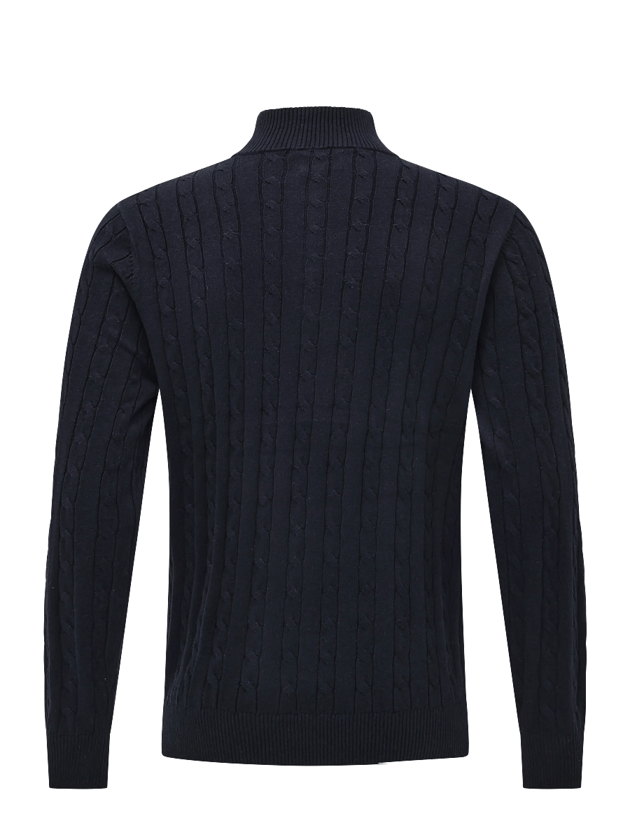 Lexington Clothing - Cotton Cable Knitted Half-Zip Sweater - poolpika lukuga džemprid - dark blue - 2