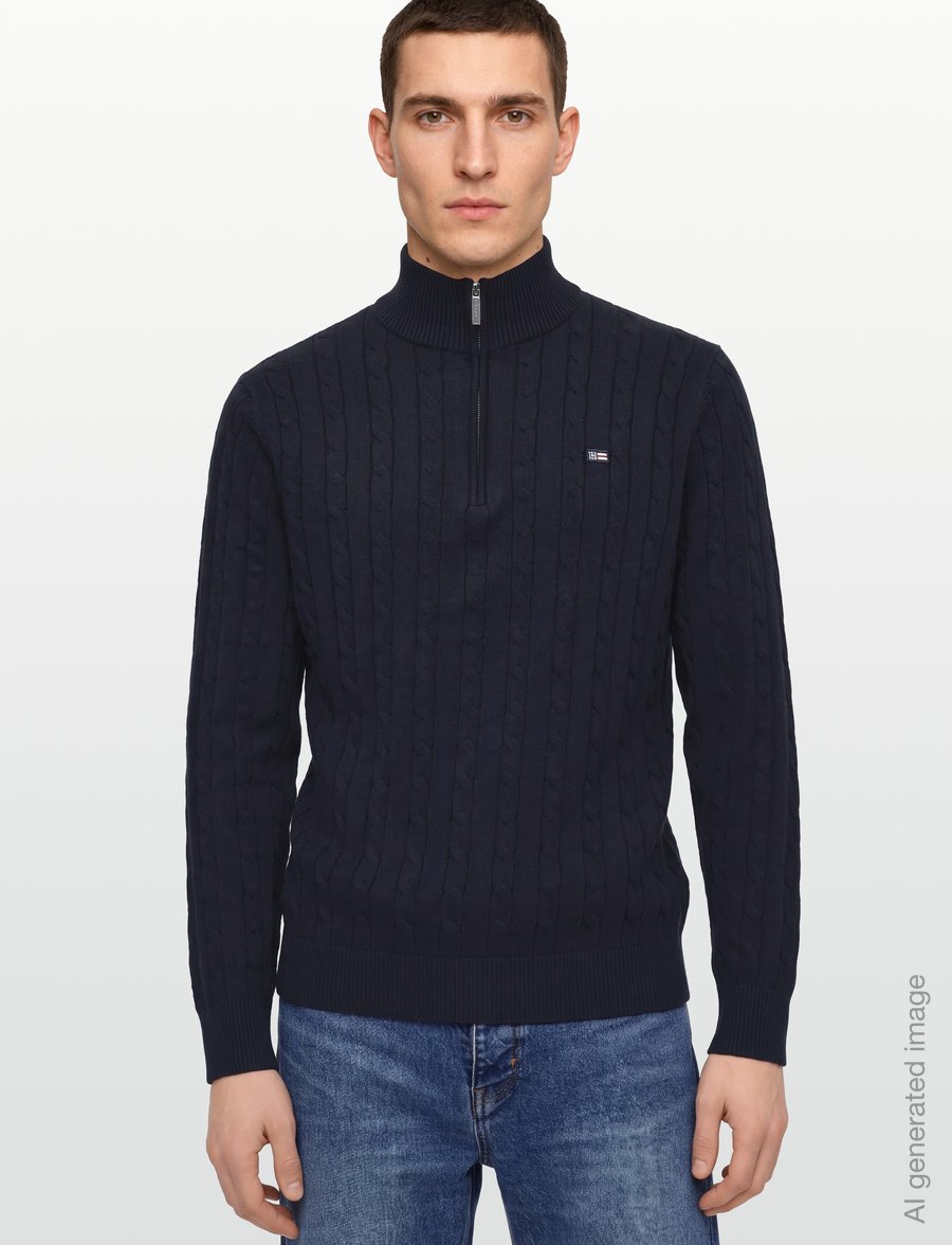 Lexington Clothing - Cotton Cable Knitted Half-Zip Sweater - poolpika lukuga džemprid - dark blue - 3