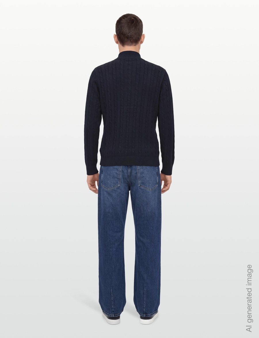Lexington Clothing - Cotton Cable Knitted Half-Zip Sweater - poolpika lukuga džemprid - dark blue - 4