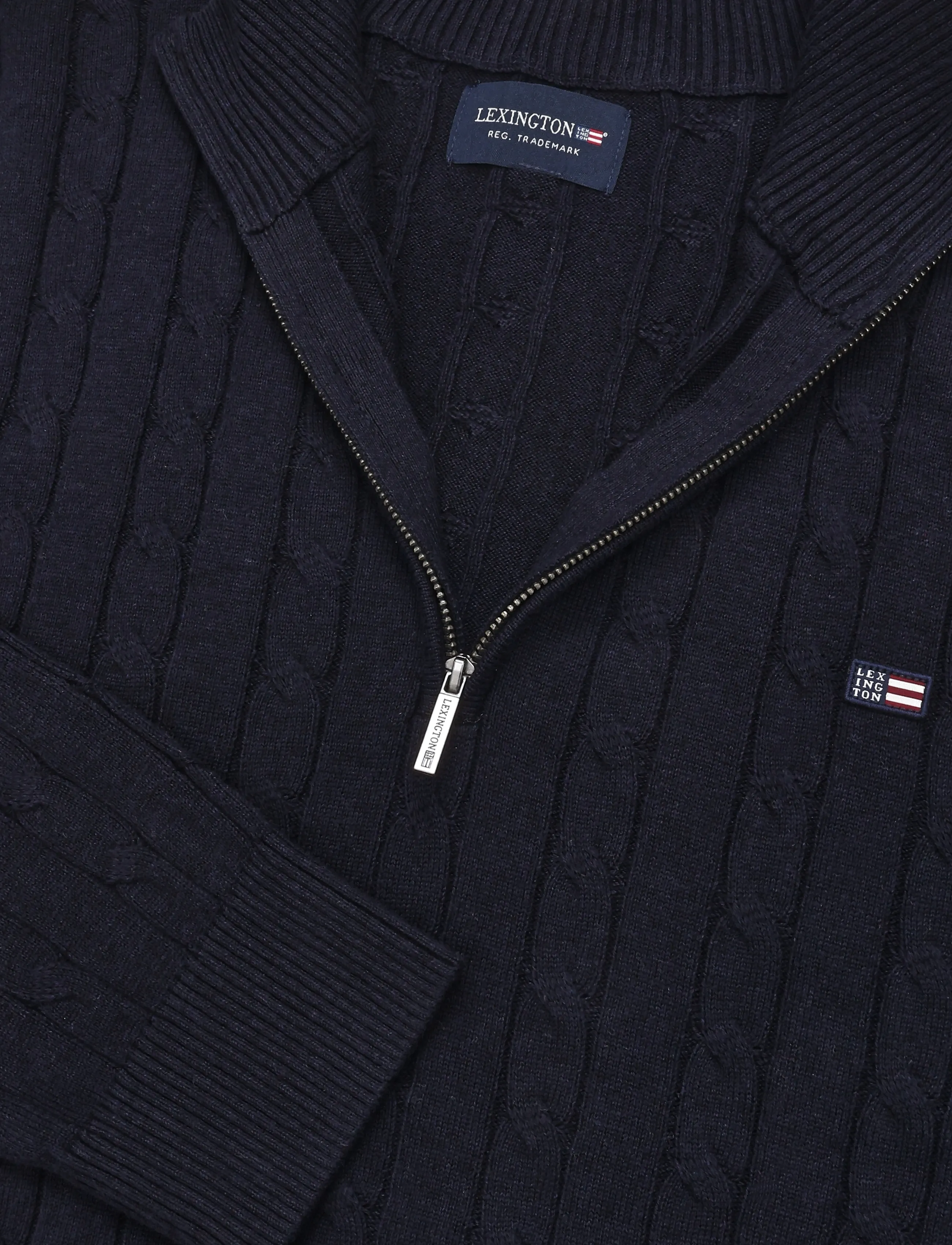 Lexington Clothing - Cotton Cable Knitted Half-Zip Sweater - poolpika lukuga džemprid - dark blue - 5