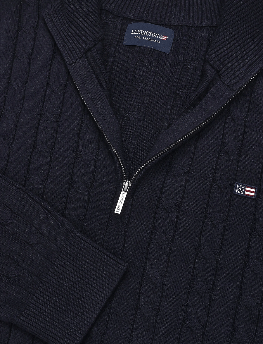 Lexington Clothing - Cotton Cable Knitted Half-Zip Sweater - poolpika lukuga džemprid - dark blue - 5