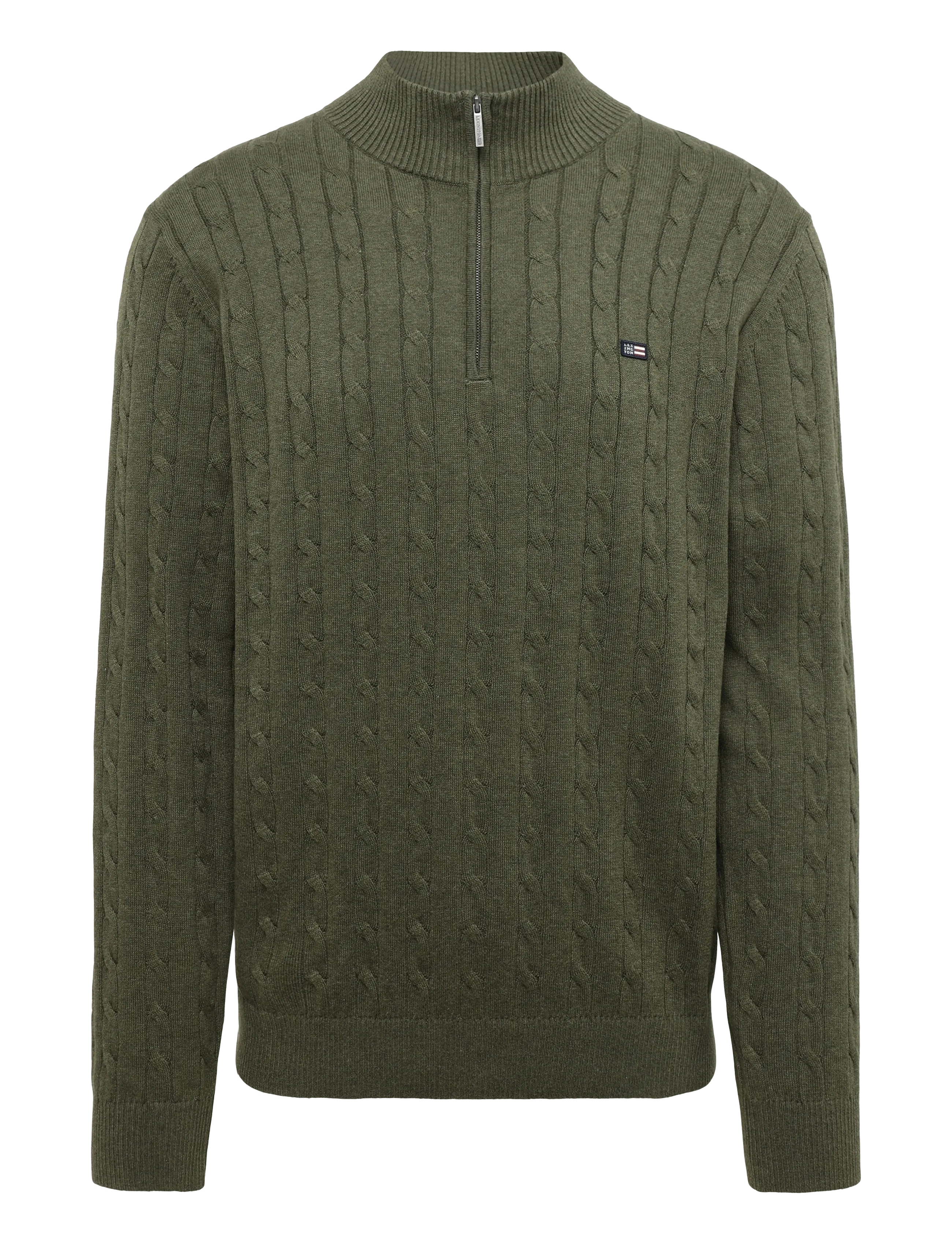 Lexington Clothing Cotton Cable Knitted Half-Zip Sweater - Tøj - GREEN MELANGE / khaki/green