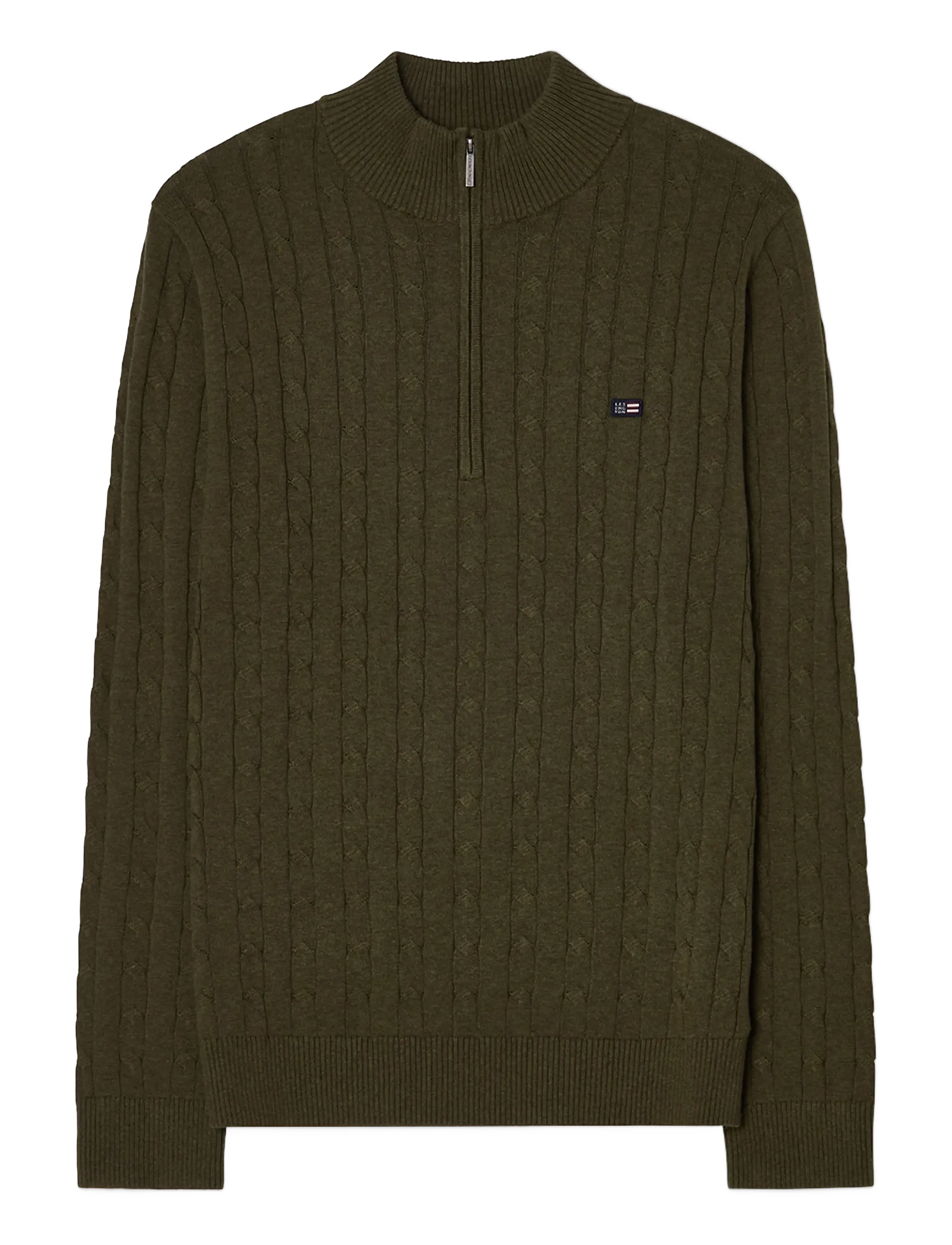Lexington Clothing Cotton Cable Knitted Half-Zip Sweater - Knitwear - GREEN MELANGE / khaki/green