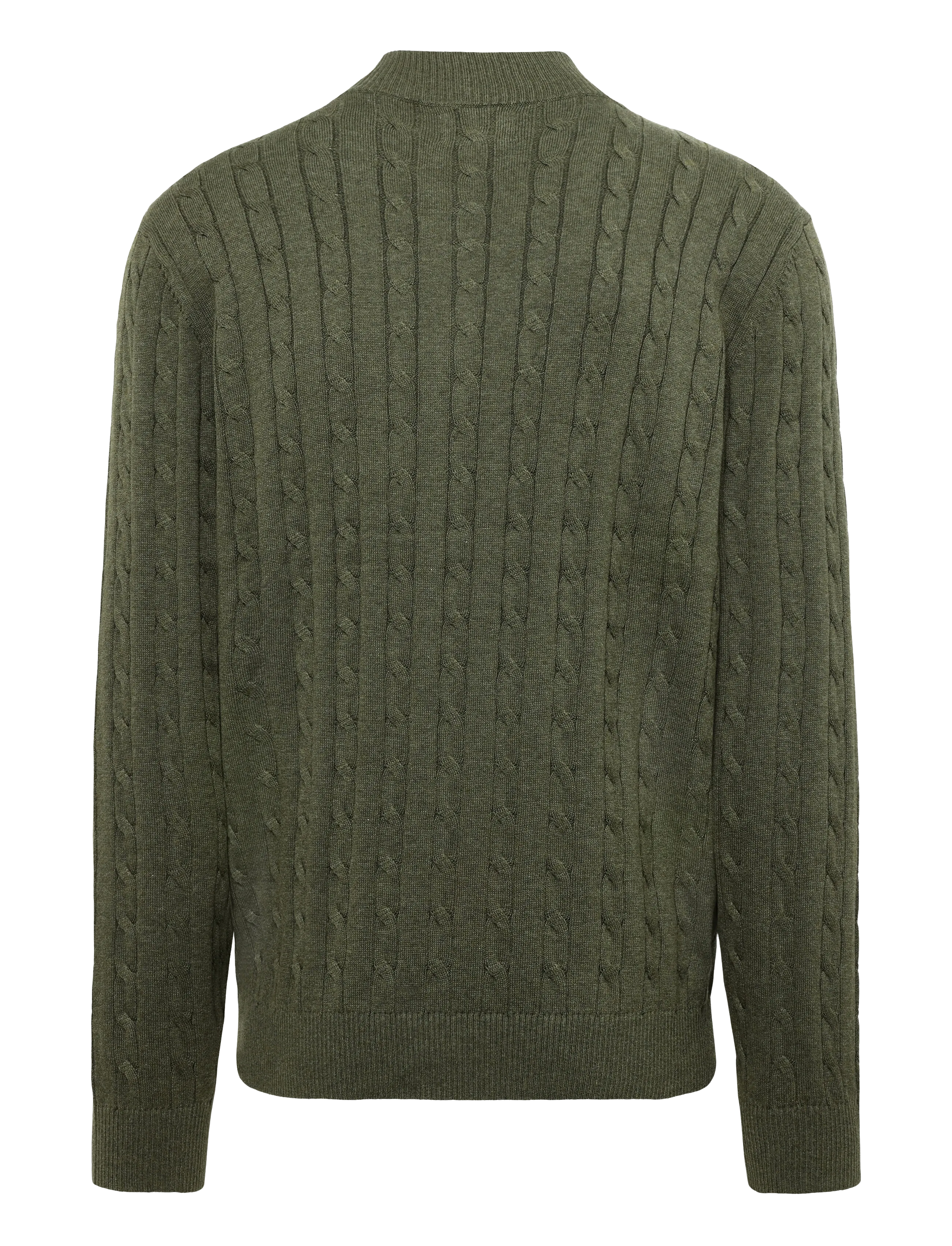 Lexington Clothing - Cotton Cable Knitted Half-Zip Sweater - halfzip strik - green melange - 1