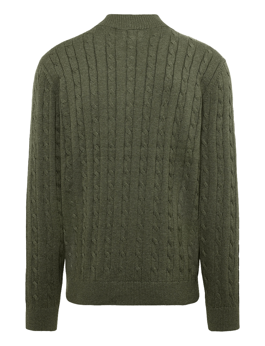 Lexington Clothing - Cotton Cable Knitted Half-Zip Sweater - halfzip strik - green melange - 1