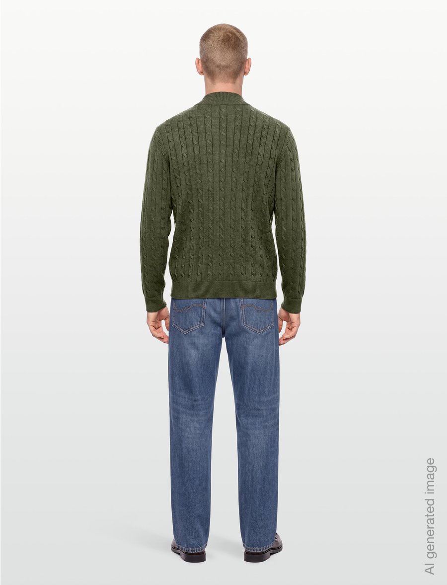 Lexington Clothing - Cotton Cable Knitted Half-Zip Sweater - poolpika lukuga džemprid - green melange - 4
