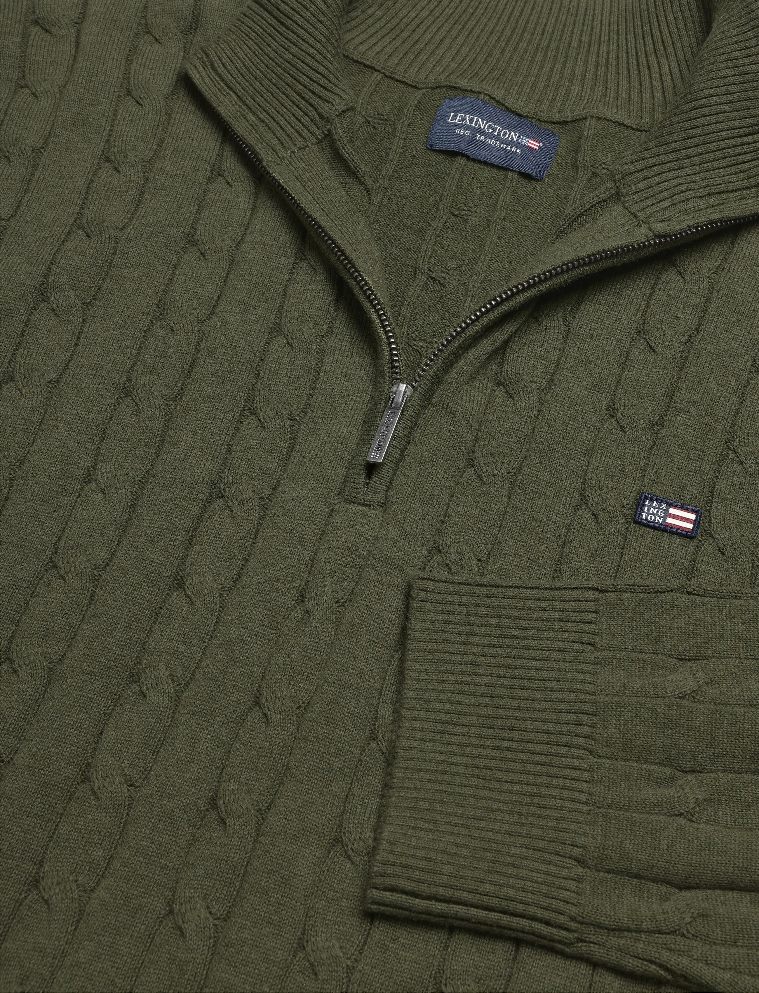 Lexington Clothing - Cotton Cable Knitted Half-Zip Sweater - halfzip strik - green melange - 2