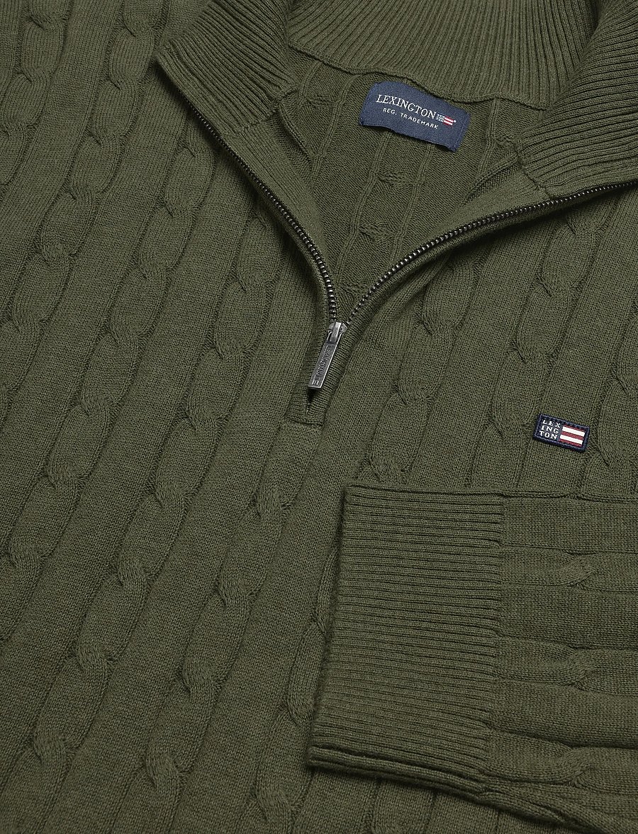 Lexington Clothing - Cotton Cable Knitted Half-Zip Sweater - halfzip strik - green melange - 2
