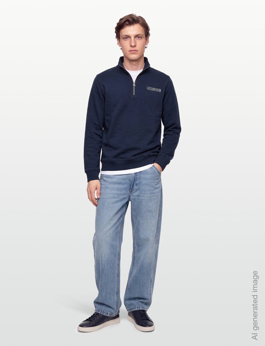 Lexington Clothing - Organic Cotton Half-Zip Sweater - sweatshirts - dark blue - 0