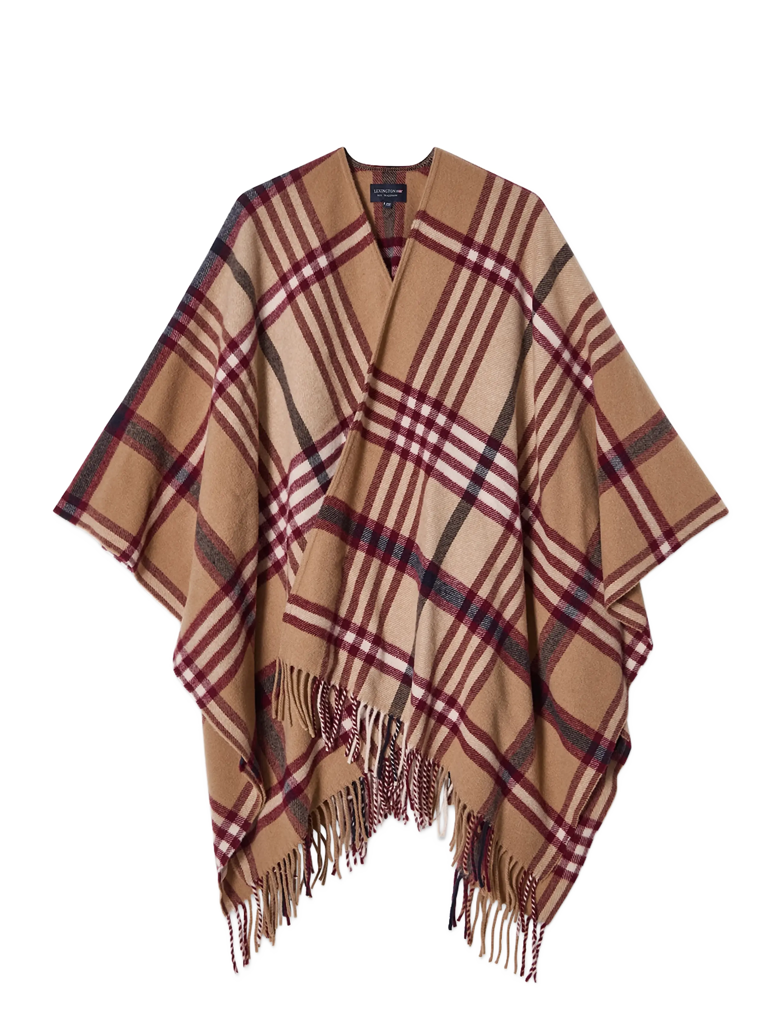 Lexington Clothing Recycled Wool Blend Poncho - Lexington Clothing - BEIGE/DARK RED CHECK / beige