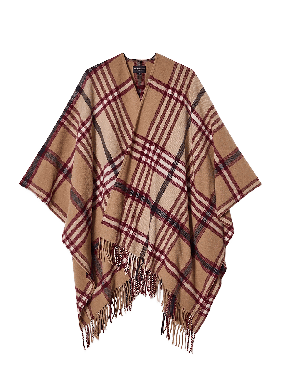 Lexington Clothing - Recycled Wool Blend Poncho - beige/dark red check - 0