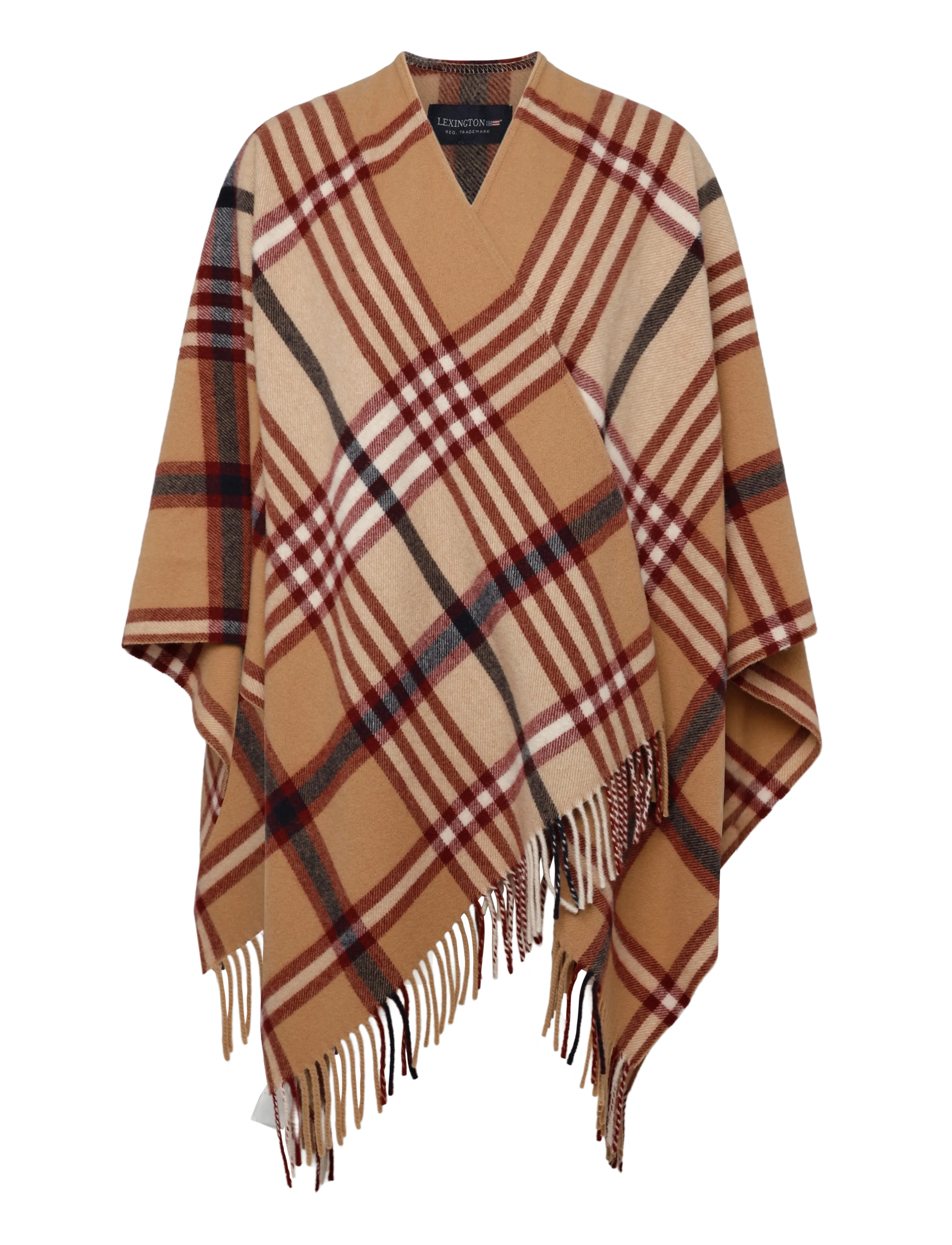 Lexington Clothing Recycled Wool Blend Poncho - Coats - BEIGE/DARK RED CHECK / beige