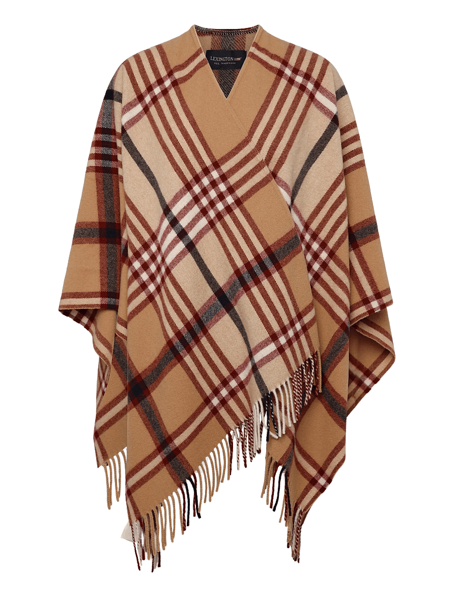 Lexington Clothing - Recycled Wool Blend Poncho - ponchos & capes - beige/dark red check - 0