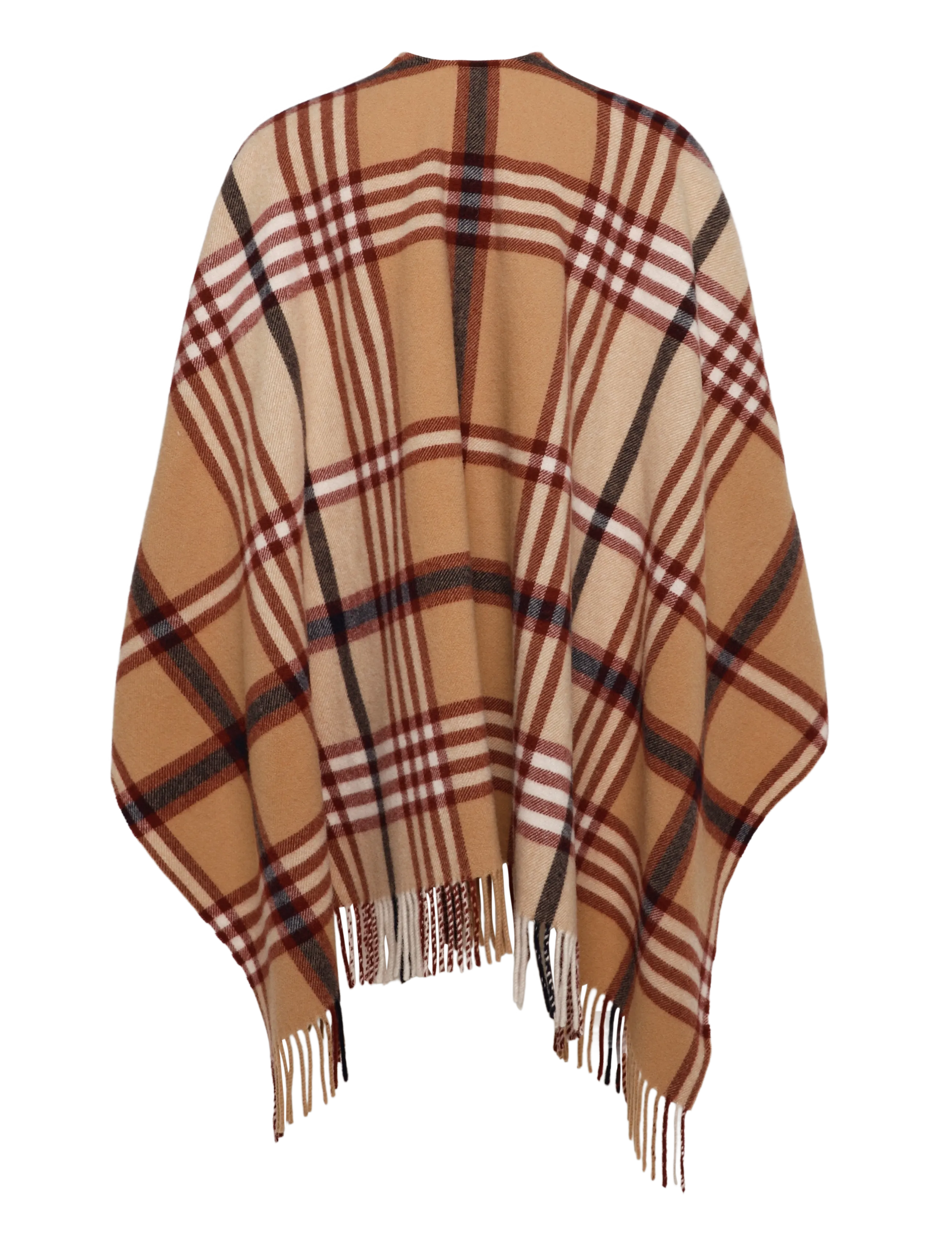 Lexington Clothing - Recycled Wool Blend Poncho - ponchos & capes - beige/dark red check - 1