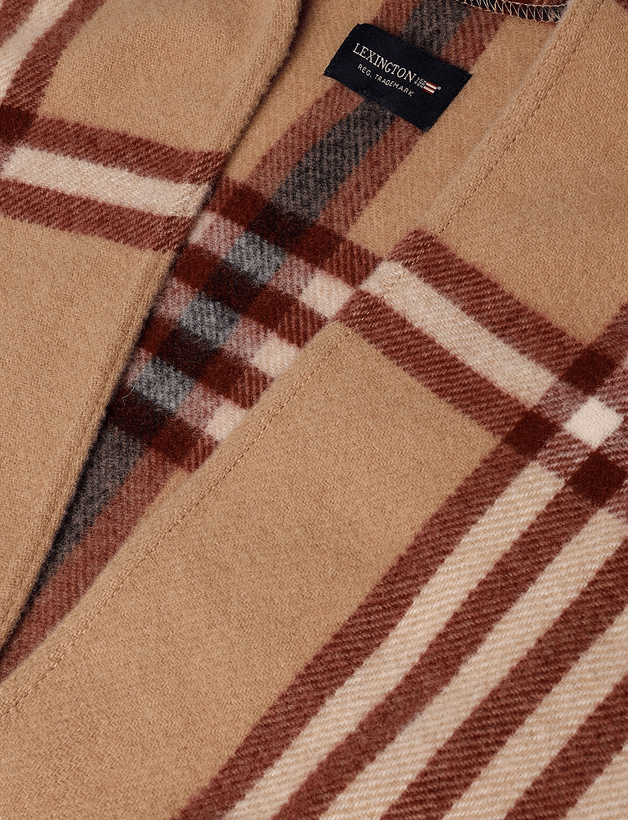 Lexington Clothing - Recycled Wool Blend Poncho - ponchos & capes - beige/dark red check - 2