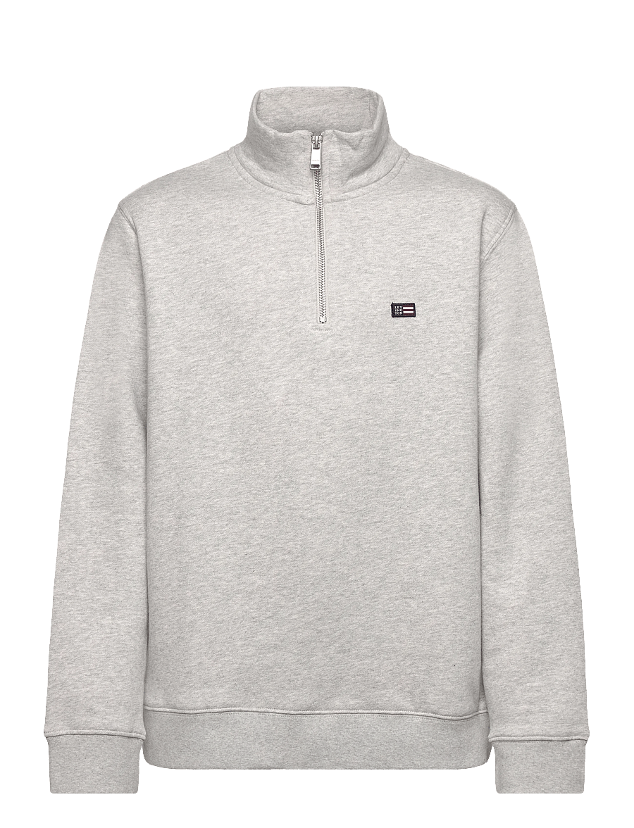 Lexington Clothing - Terry Organic Cotton Half Zip Sweater - sweatshirts - light grey melange - 0