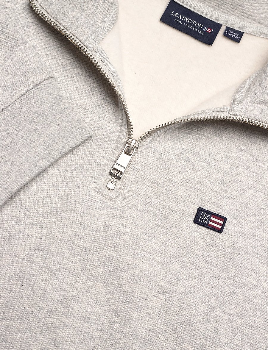 Lexington Clothing - Terry Organic Cotton Half Zip Sweater - sweatshirts - light grey melange - 2