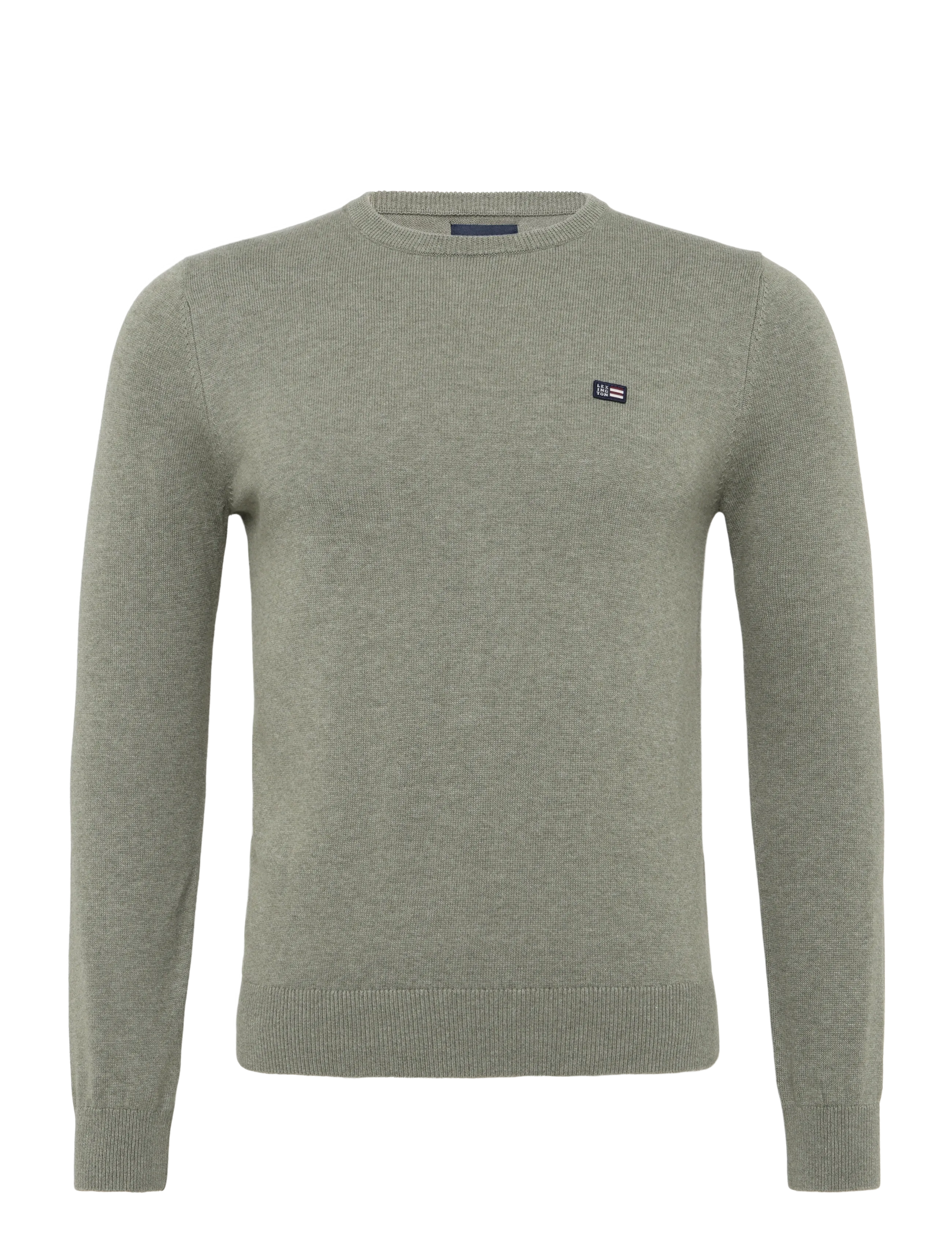 Lexington Clothing Brayden Cotton Crew Sweater - Stickat - GREEN MELANGE / khaki/green