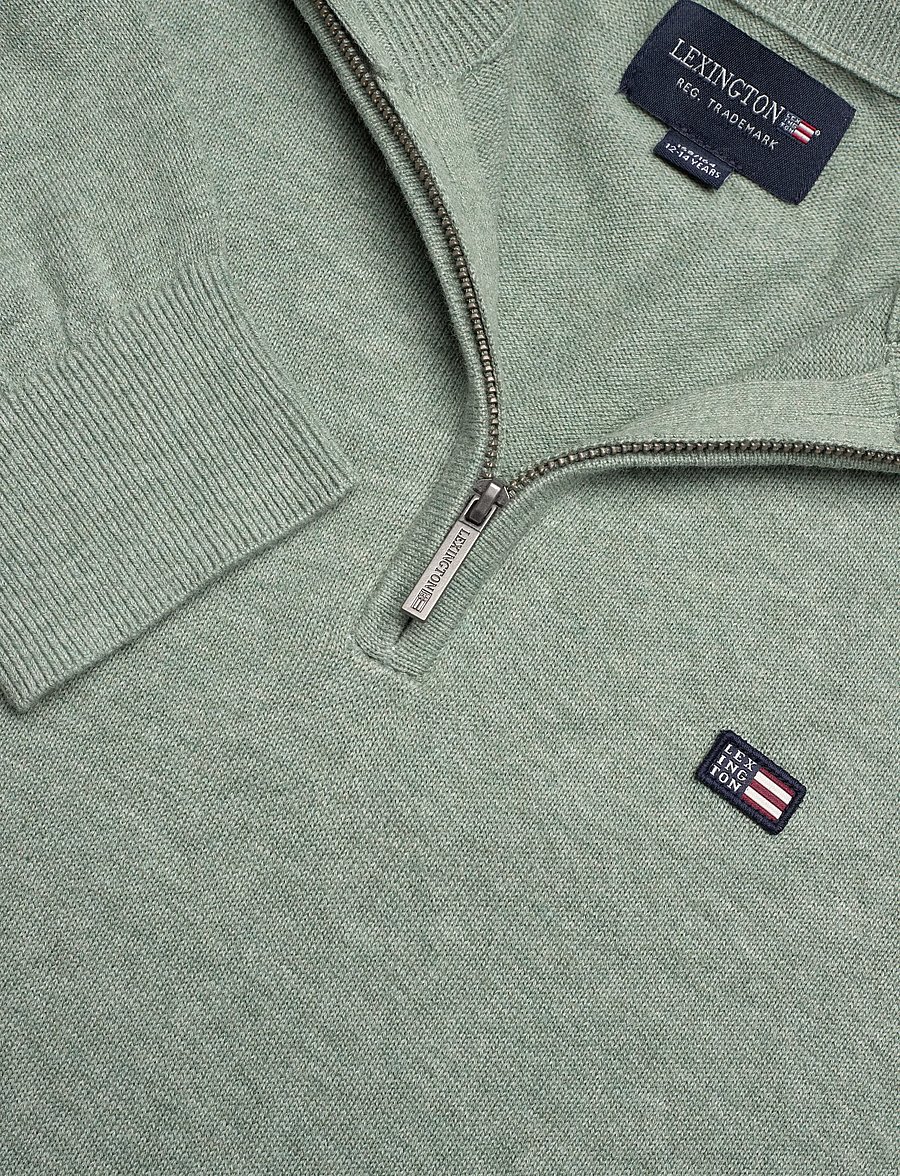 Lexington Clothing - Freddy Cotton Half-Zip Sweater - half zip-trøjer - light green melange - 2