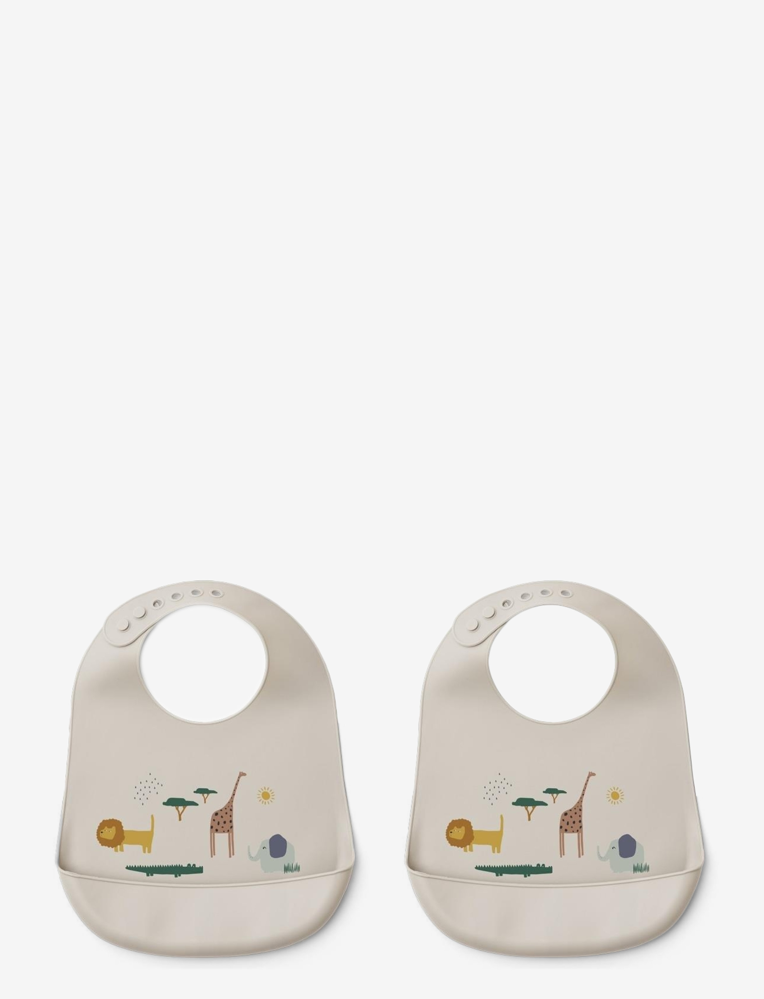 Liewood Tilda Silicone Bib 2-Pack, Børn, Safari Print Silikone Baby Hagesmæk 2-Pak, Hvid, Str: ONE SIZE