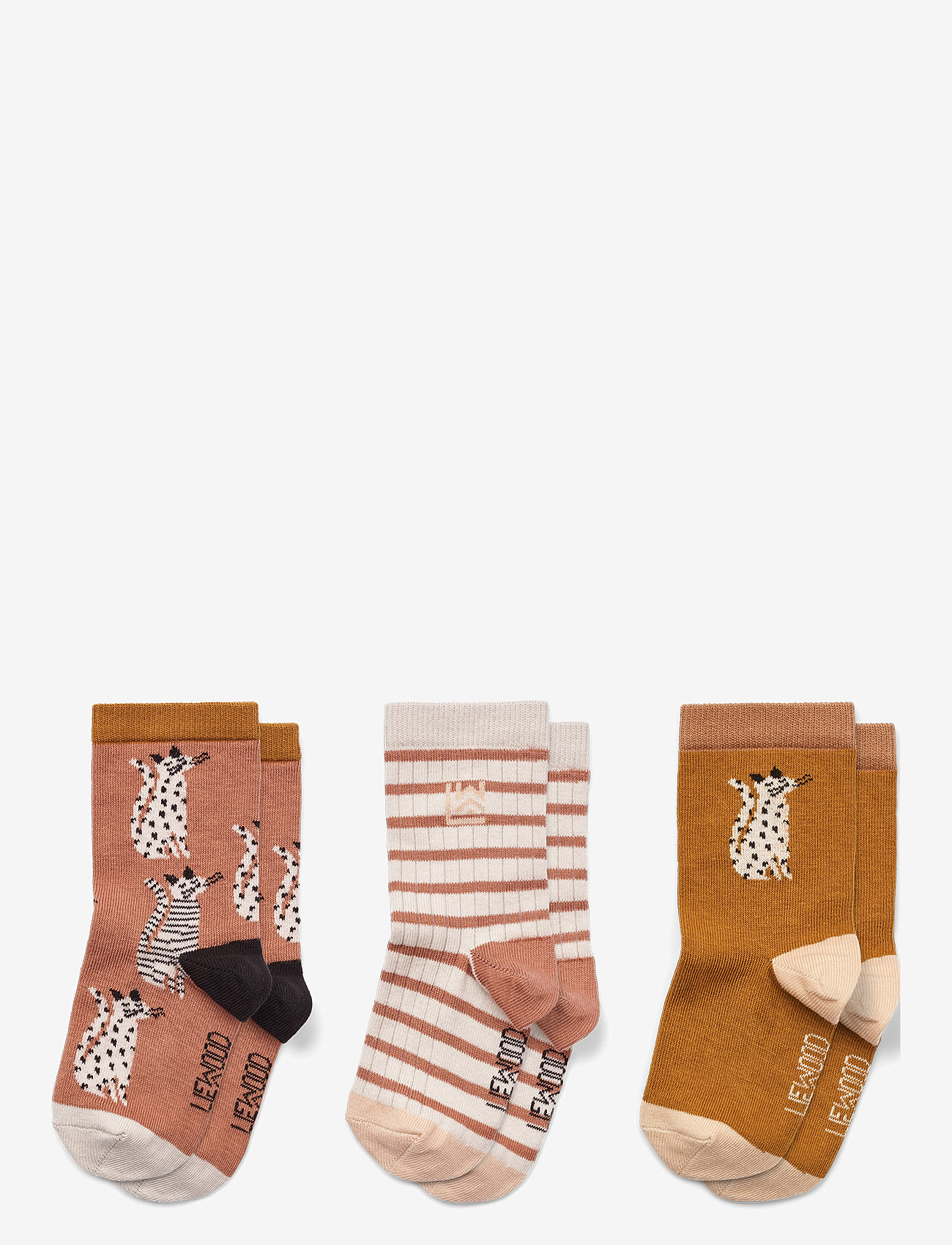 Liewood - Silas Socks 3-Pack - efterårstøj - cat / tuscany rose - 0