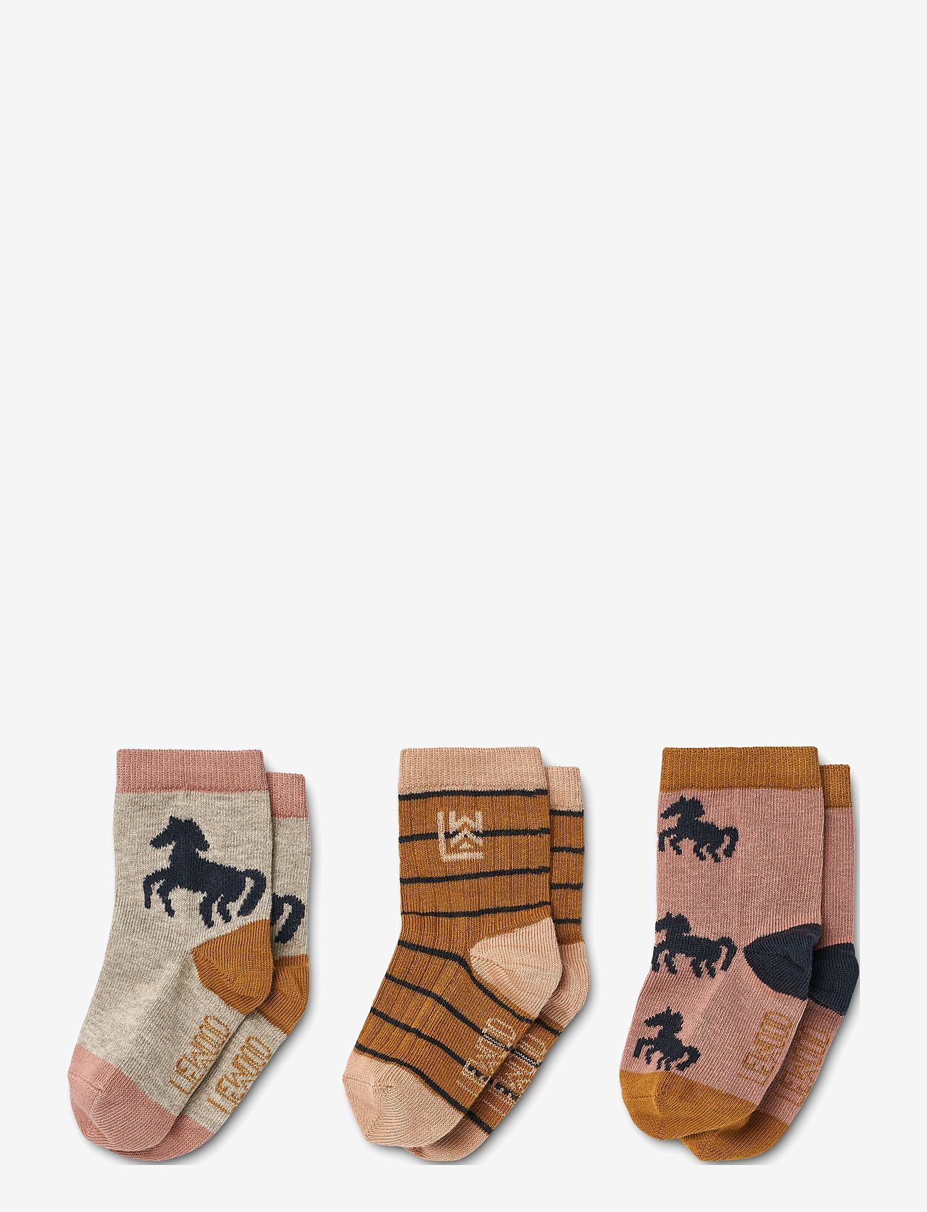 Liewood - Silas Socks 3-pack - lowest prices - horses / dark rosetta mix - 0