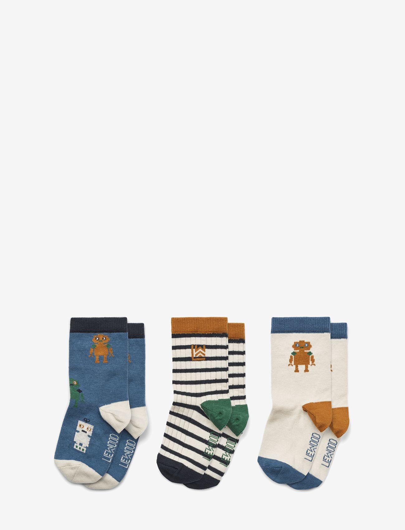 Liewood - Silas Socks 3-pack - efterårstøj - robots / indigo blue - 0
