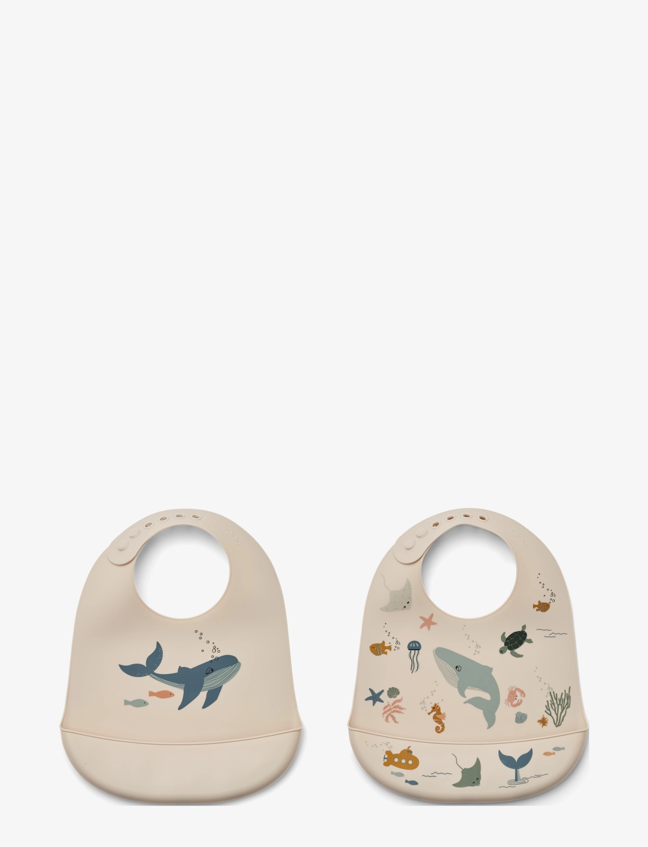 Liewood Tilda Printed Bib 2-Pack, Børn, Trykt Silikone Hagesmæk, Cream, Str: ONE SIZE