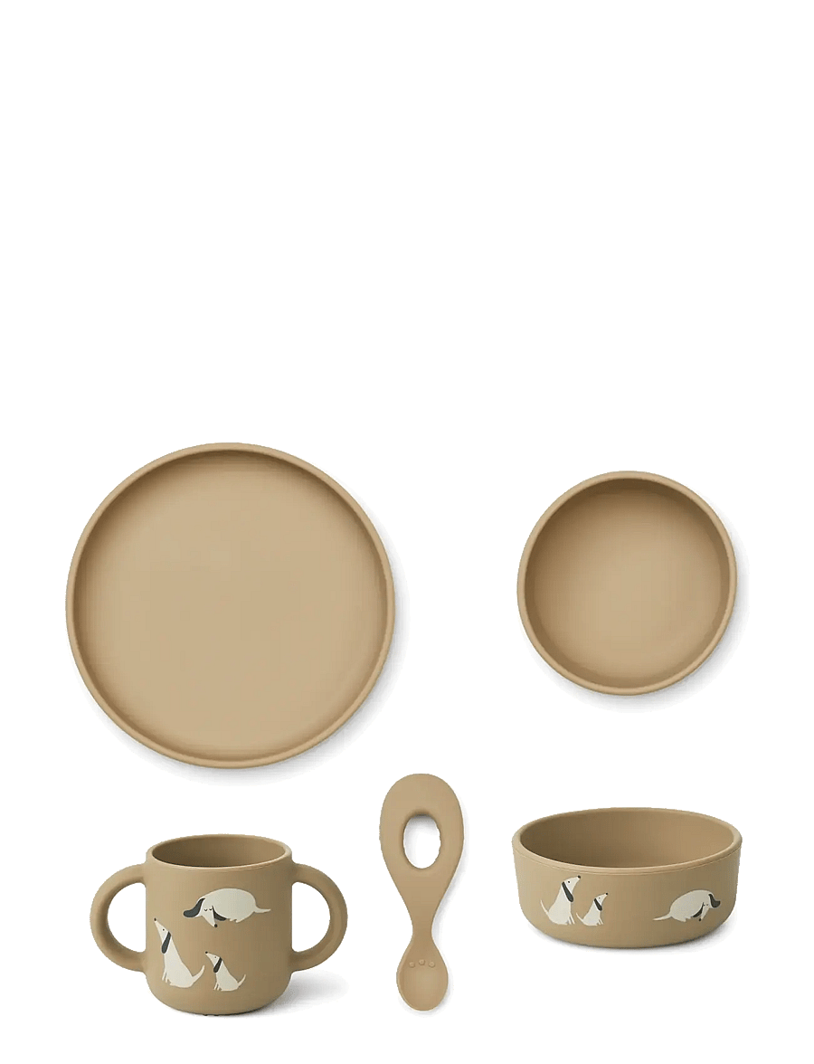 Liewood - Vivi Printed Tableware Set - serveringssæt - dog / oat mix - 1