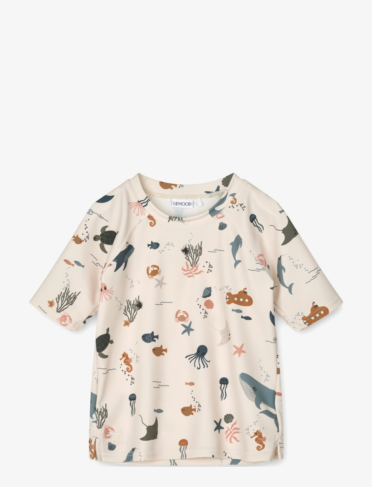 Liewood Noah Printed Shortsleeve Swim Tee, Børn, Kortærmet Printet Svømme T-shirt, Cream, Str: 56(1M