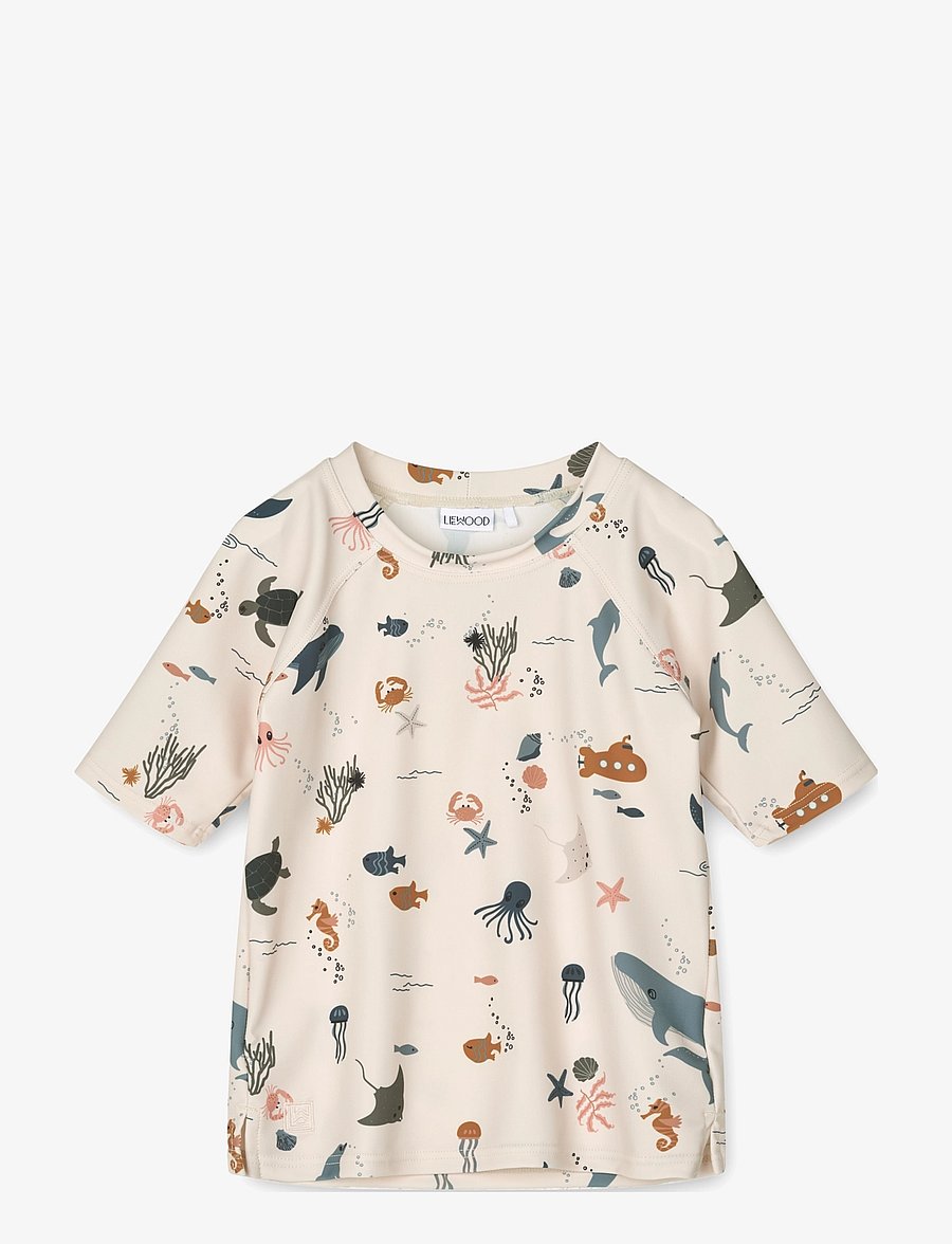 Liewood - Noah Printed Shortsleeve Swim Tee - bade-oberteile - sea creature sandy - 0