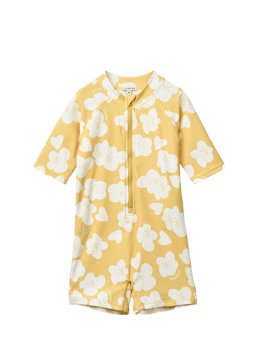 Liewood - Max Printed Shortsleeve Swim Jumpsuit - uv clothing - flower / lemon yellow - 0