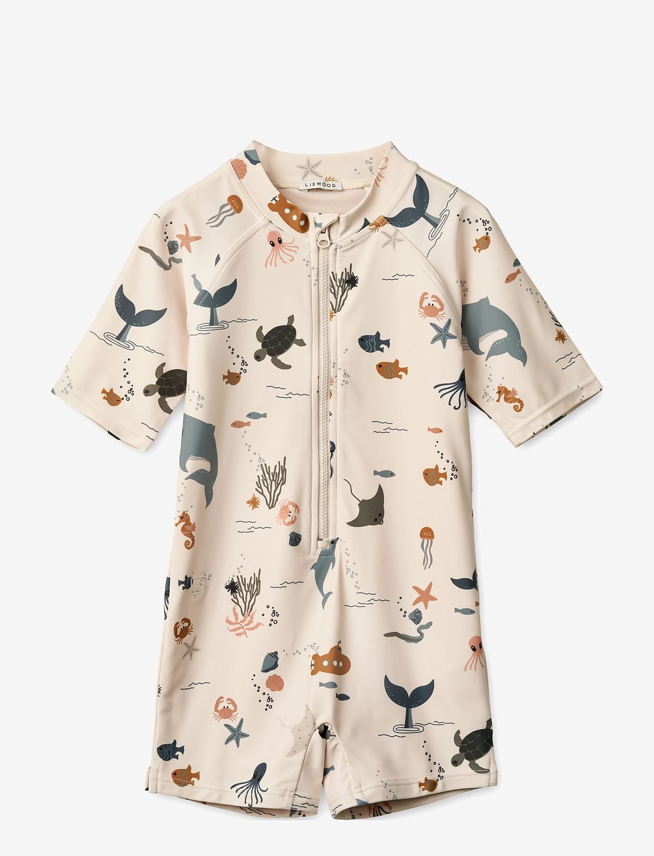 Liewood - Max Printed Shortsleeve Swim Jumpsuit - badedragter - sea creature sandy - 1