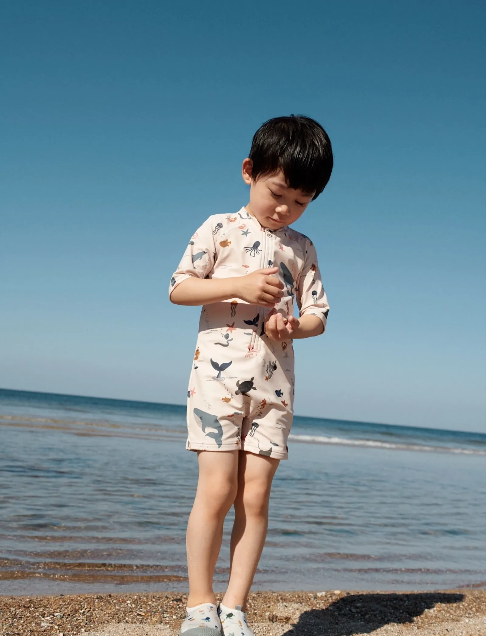 Liewood Max Printed Shortsleeve Swim Jumpsuit, 74(9M, Beige, Uv-Tøj > Uv-Dragter, Børn