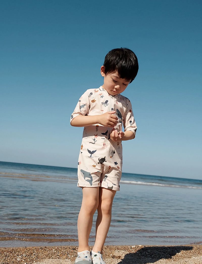Liewood - Max Printed Shortsleeve Swim Jumpsuit - badedragter - sea creature sandy - 0