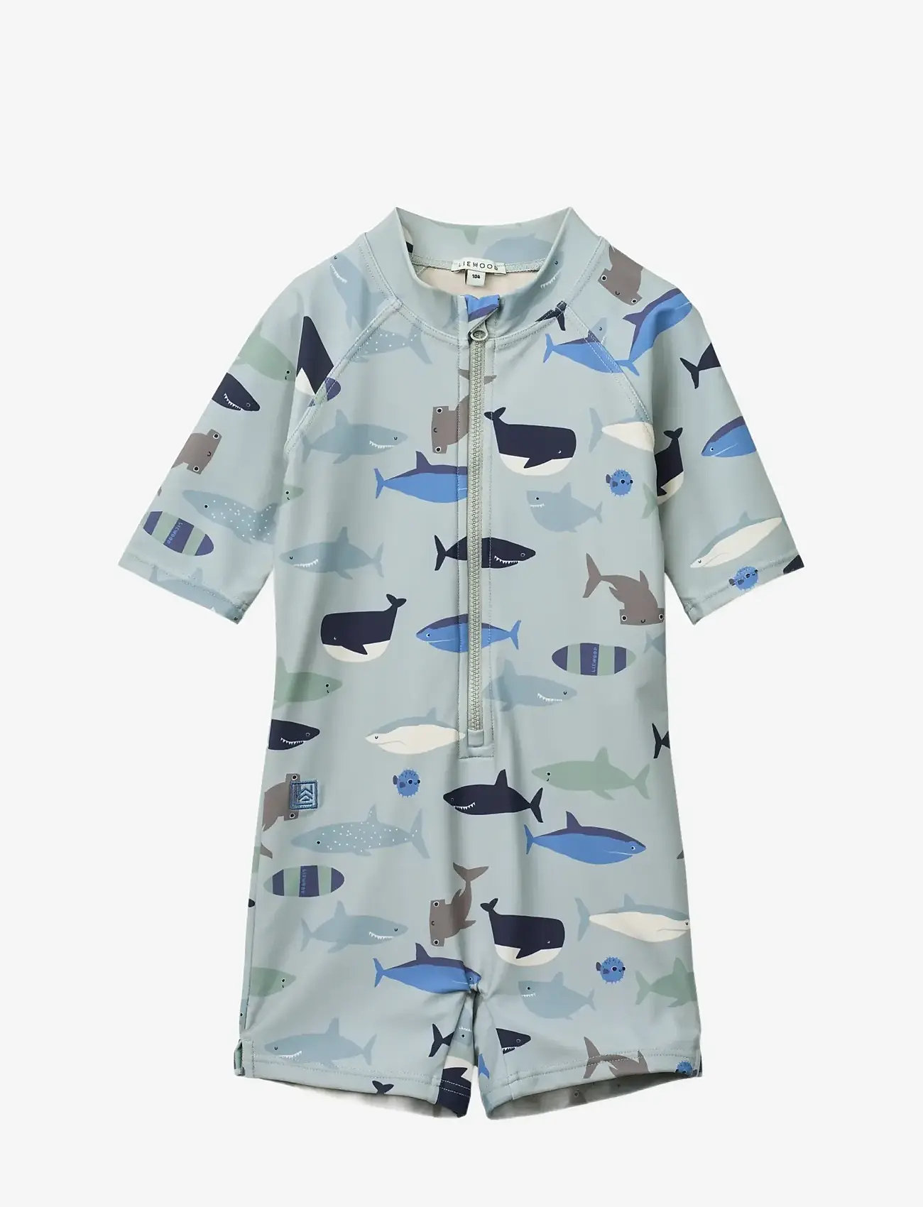 Liewood - Max Printed Shortsleeve Swim Jumpsuit - badedragter - shark / dove blue - 0