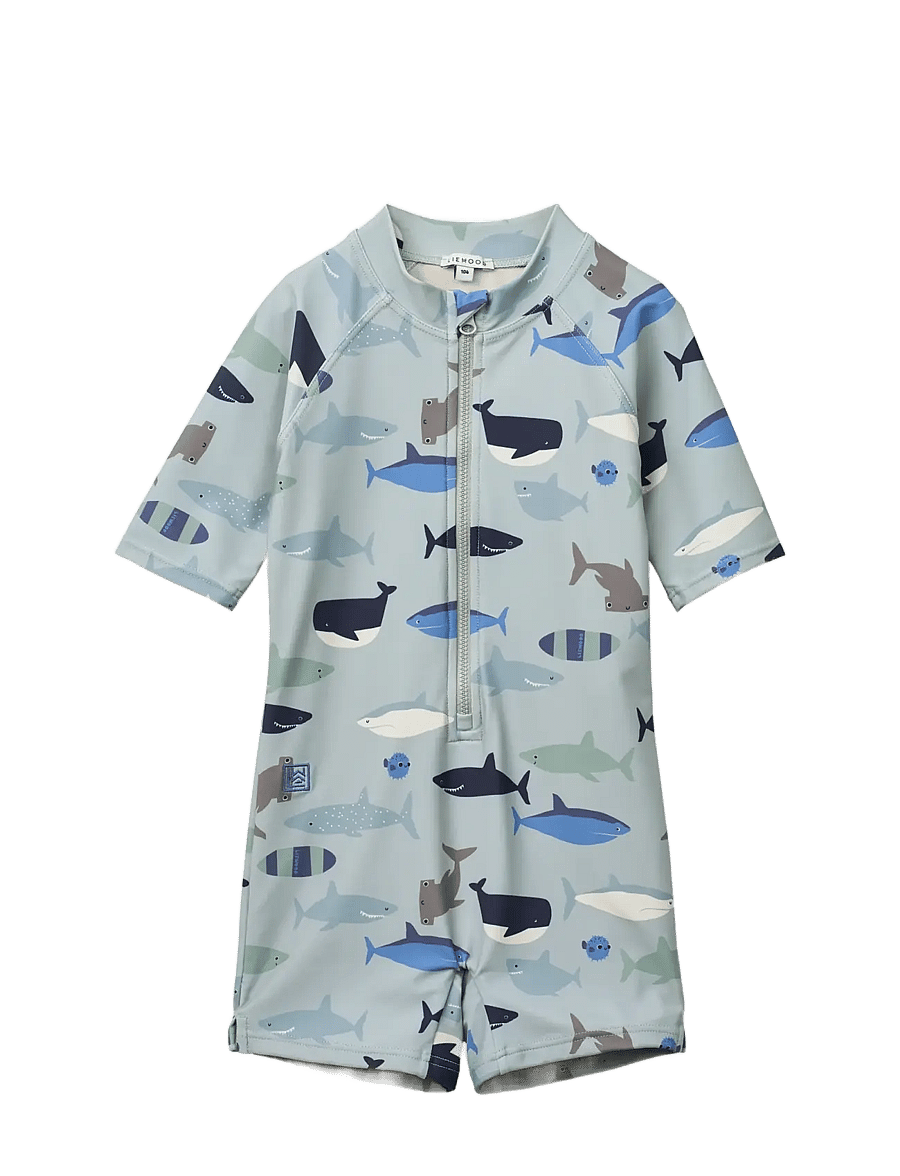 Liewood - Max Printed Shortsleeve Swim Jumpsuit - uv-kaitsega riided - shark / dove blue - 0