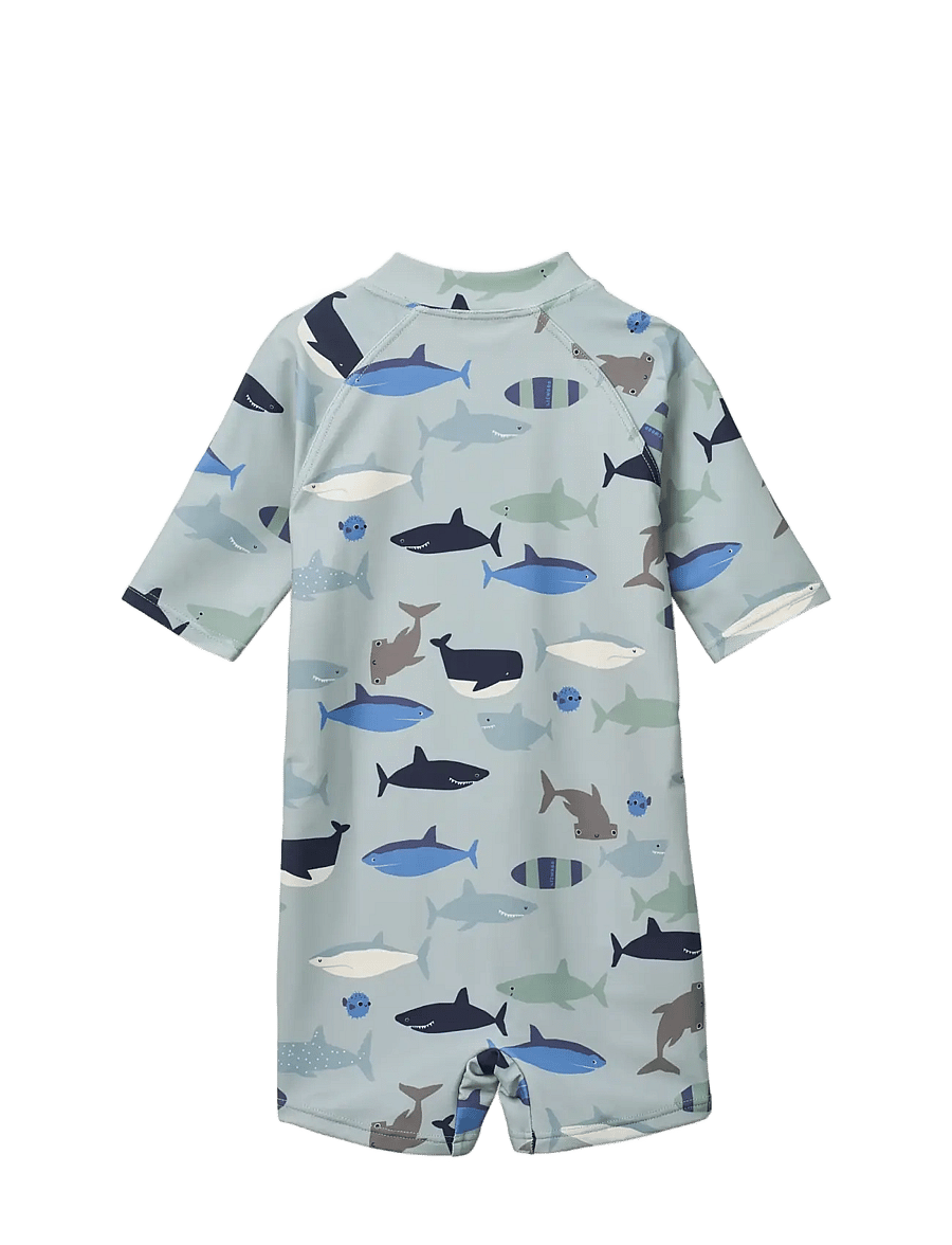 Liewood - Max Printed Shortsleeve Swim Jumpsuit - badekleidung - shark / dove blue - 1