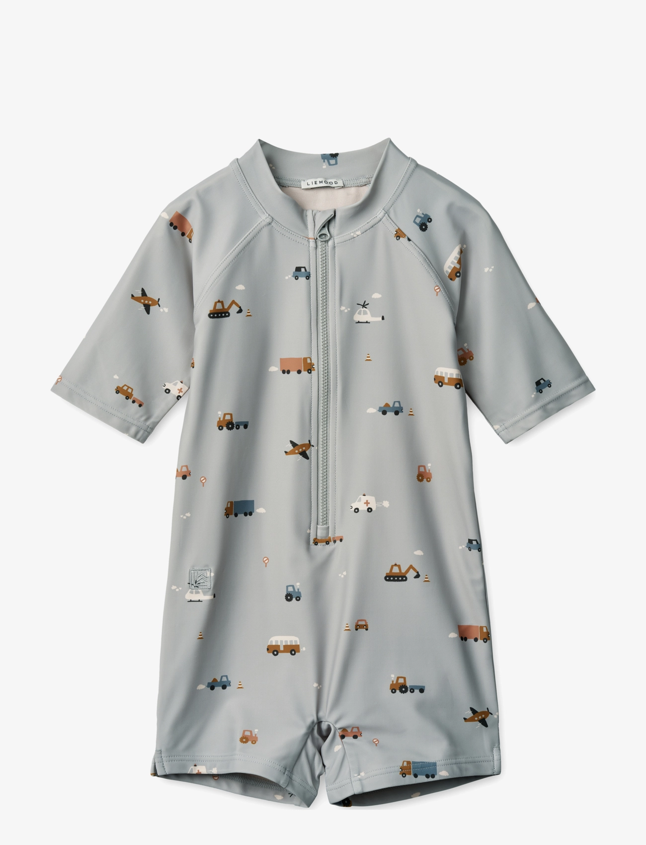 Max Printed Shortsleeve Swim Jumpsuit - VEHICLES DOVE BLUE