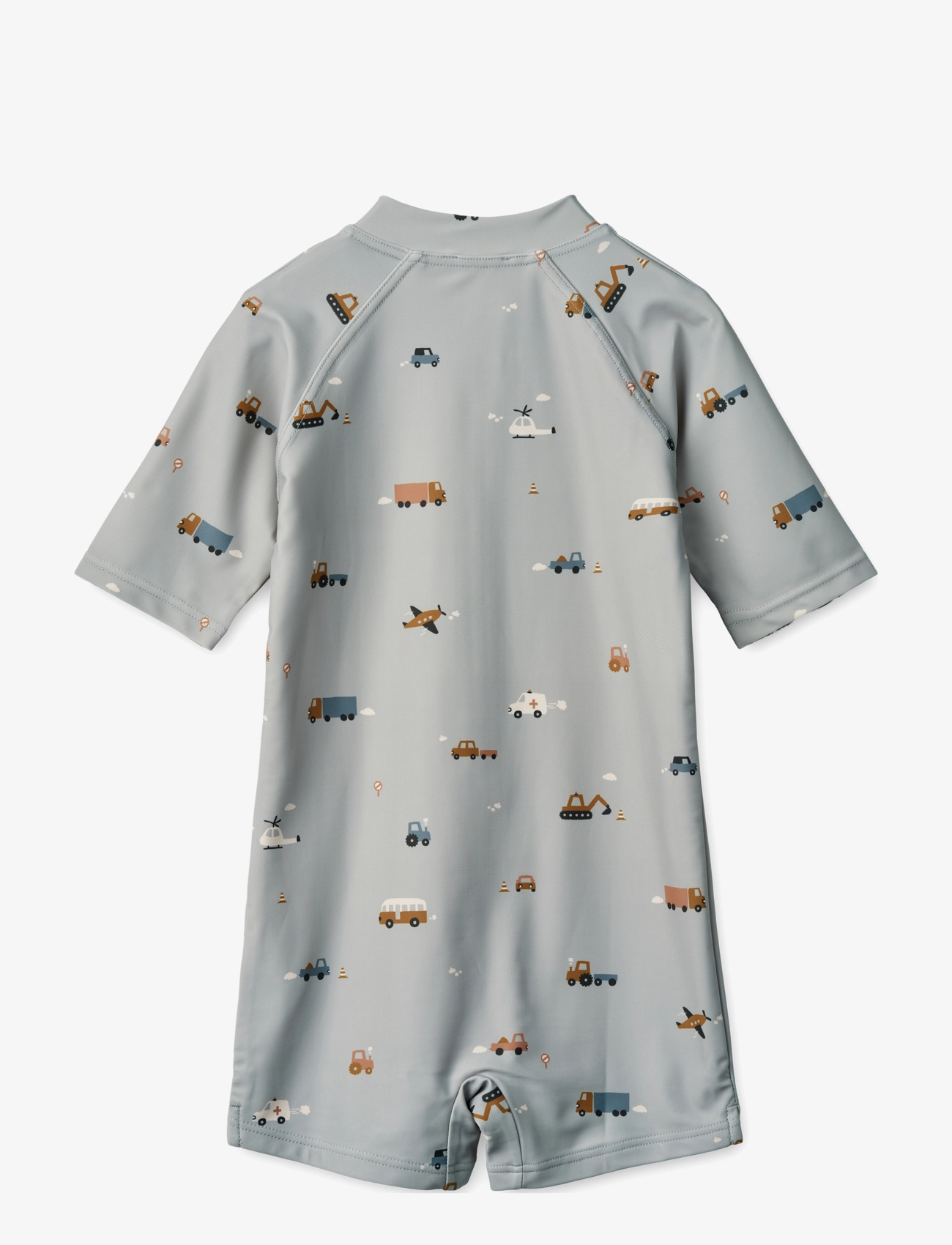 Liewood - Max Printed Shortsleeve Swim Jumpsuit - gode sommertilbud - vehicles dove blue - 1