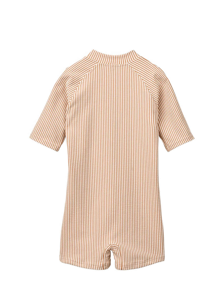 Liewood - Max Seersucker Shortsleeve Swim Jumpsuit - uv-tøj - y/d stripe pale tuscany / creme de la creme - 1