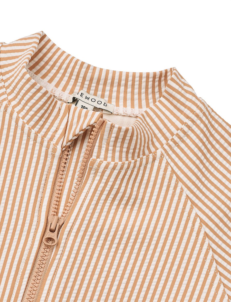Liewood - Max Seersucker Shortsleeve Swim Jumpsuit - uv-tøj - y/d stripe pale tuscany / creme de la creme - 2