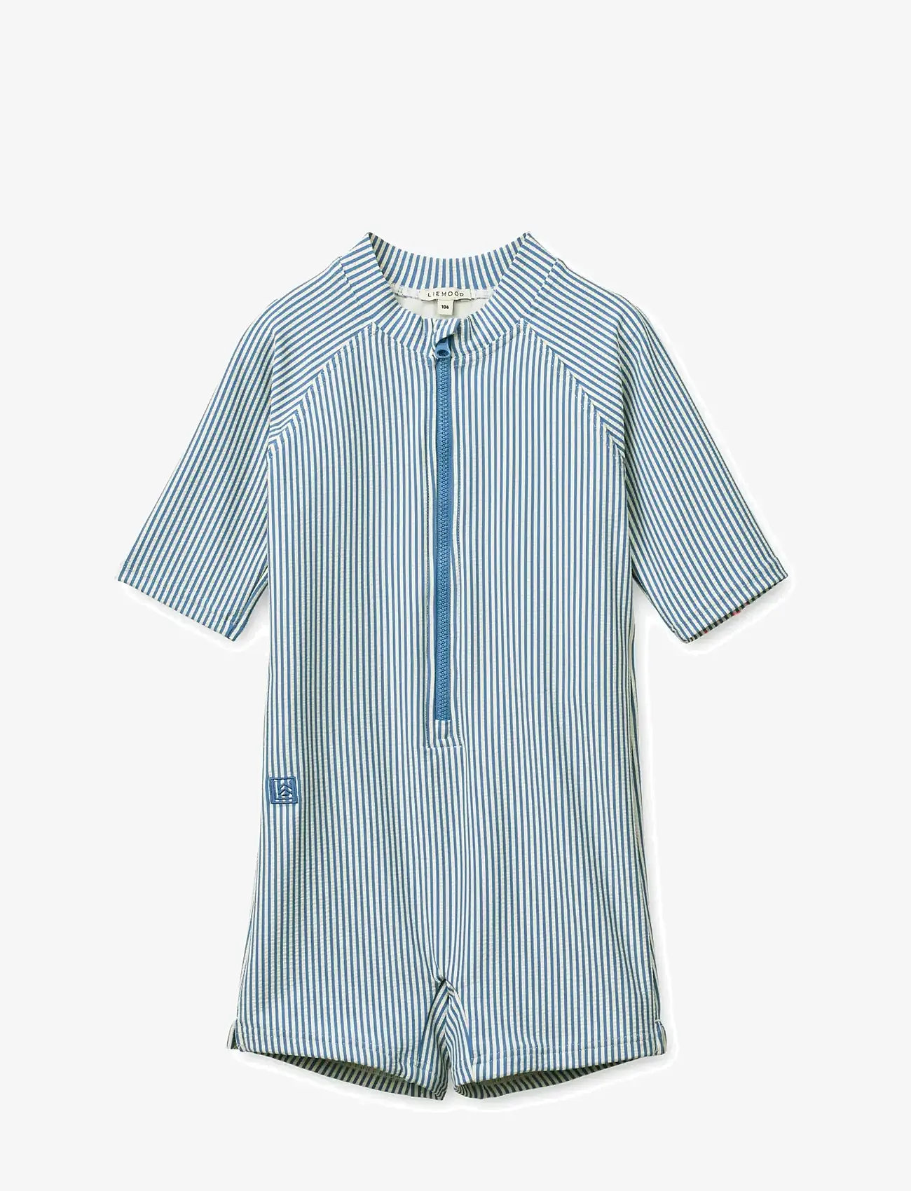 Liewood Max Seersucker Shortsleeve Swim Jumpsuit - Badeanzüge - RIVERSIDE / CREME DE LA CREME / blue
