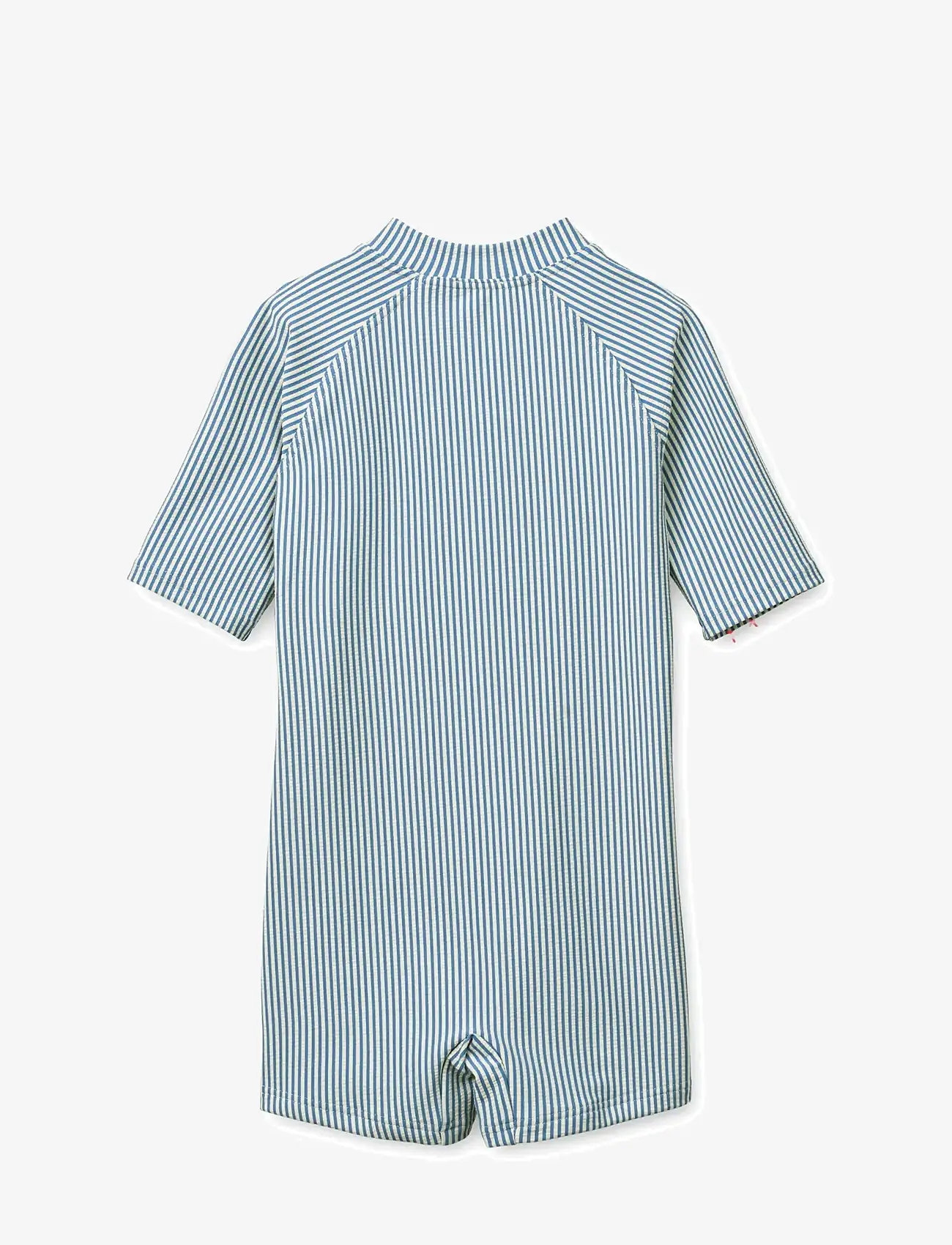 Liewood - Max Seersucker Shortsleeve Swim Jumpsuit - uv-tøj - riverside / creme de la creme - 1