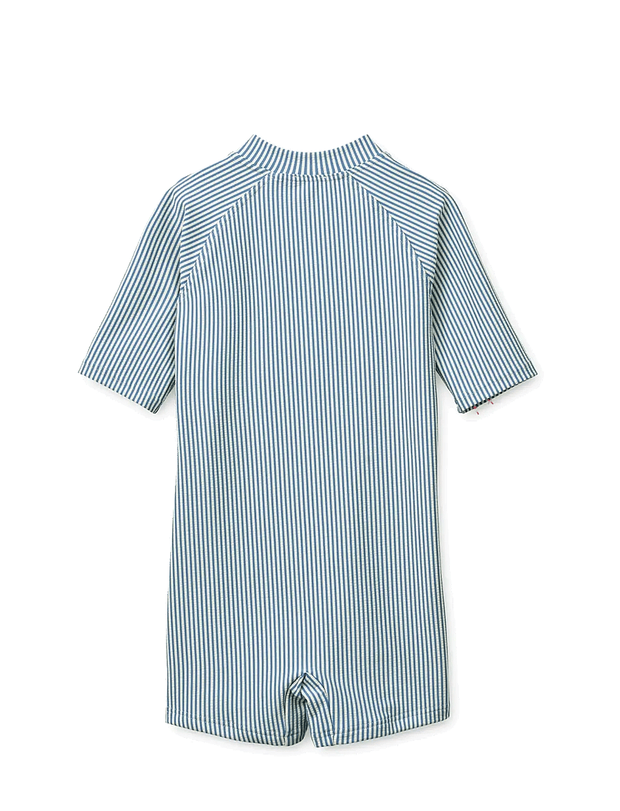 Liewood - Max Seersucker Shortsleeve Swim Jumpsuit - uv-bekleidung - riverside / creme de la creme - 1