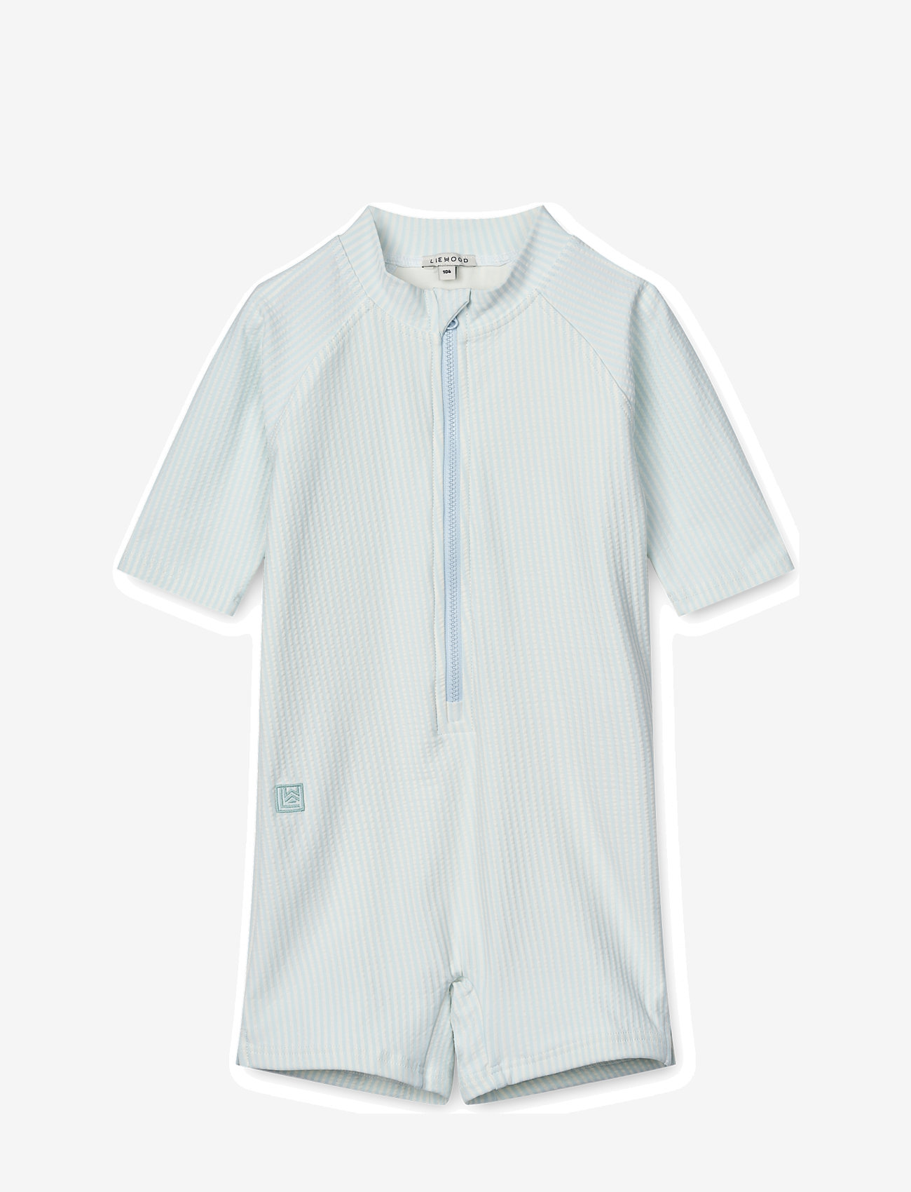 Liewood - Max Seersucker Shortsleeve Swim Jumpsuit - badedragter - y/d stripe pure sky / creme de la creme - 0