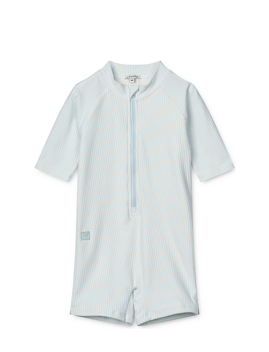 Liewood - Max Seersucker Shortsleeve Swim Jumpsuit - uv-bekleidung - y/d stripe pure sky / creme de la creme - 0